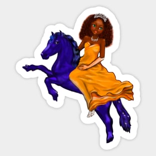 Black anime princess on horse ! beautiful  black girl with Afro hair, green eyes, Cherry pink lips and dark brown skin. Hair love ! Sticker
